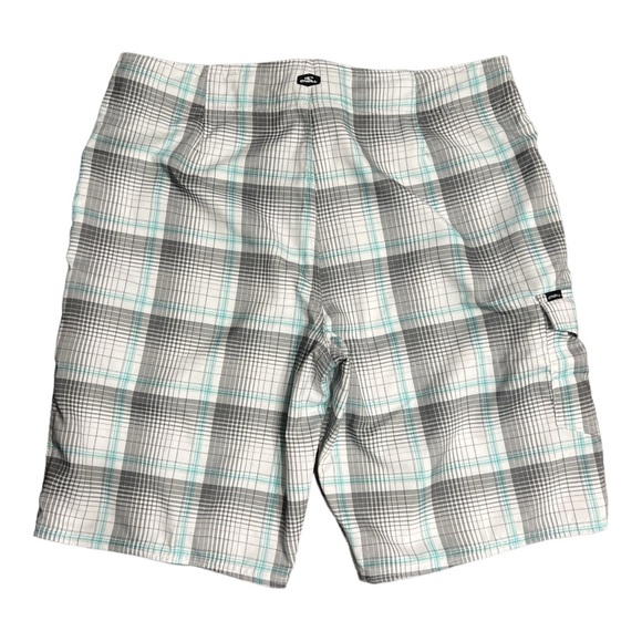 O'Neill Board Shorts Mens size 36 Surf Swim Trunk Cargo Pocket Beach White Plaid - Picture 6 of 6